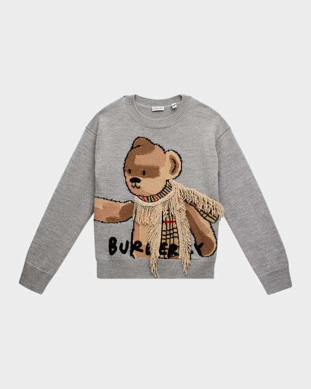 Boy's Teddy Scarf Crewneck Sweater, Size 3-14